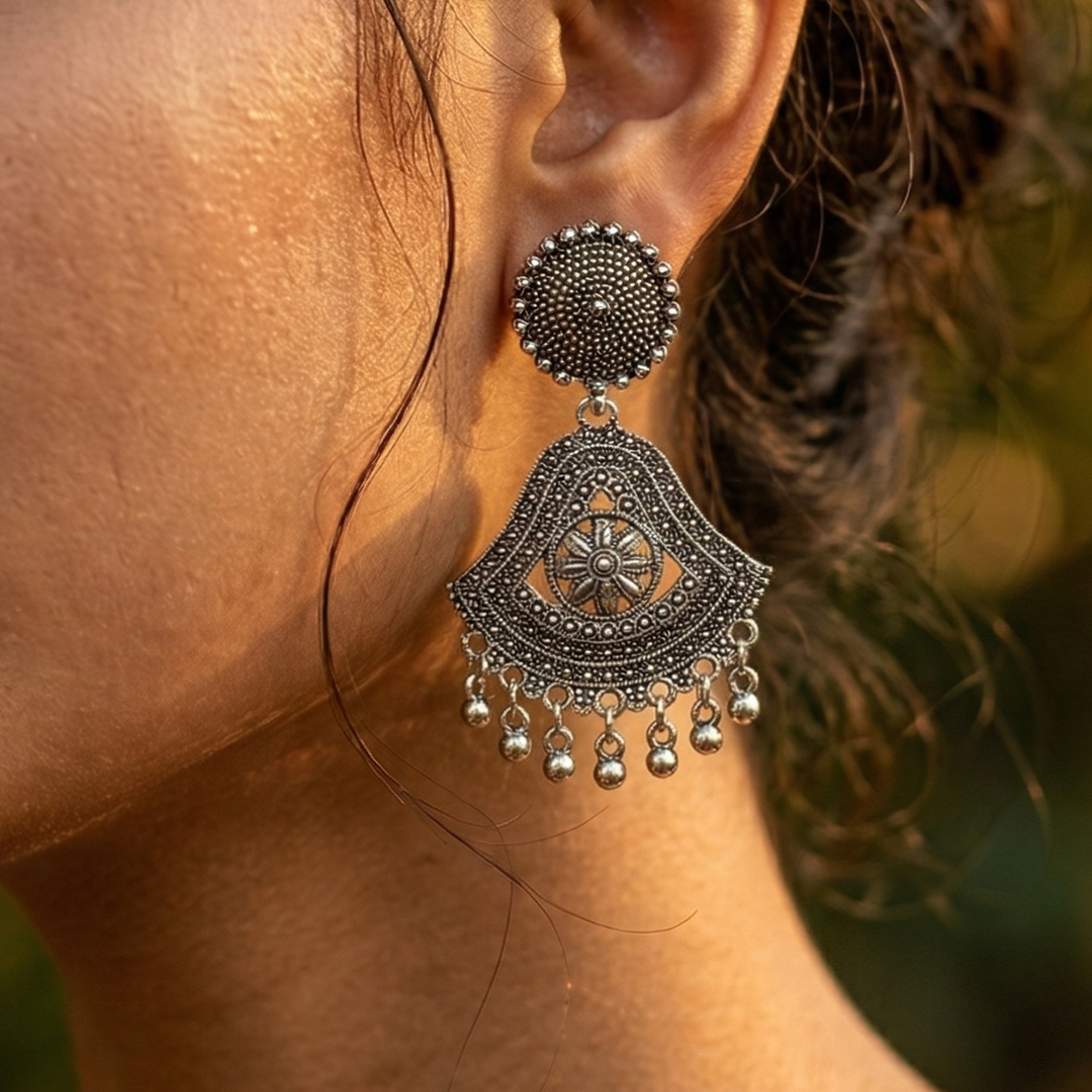 Oxidized Silver Statement Earrings for Women | Tribal Boho Dangle Earrings | Traditional Ethnic Jewellery