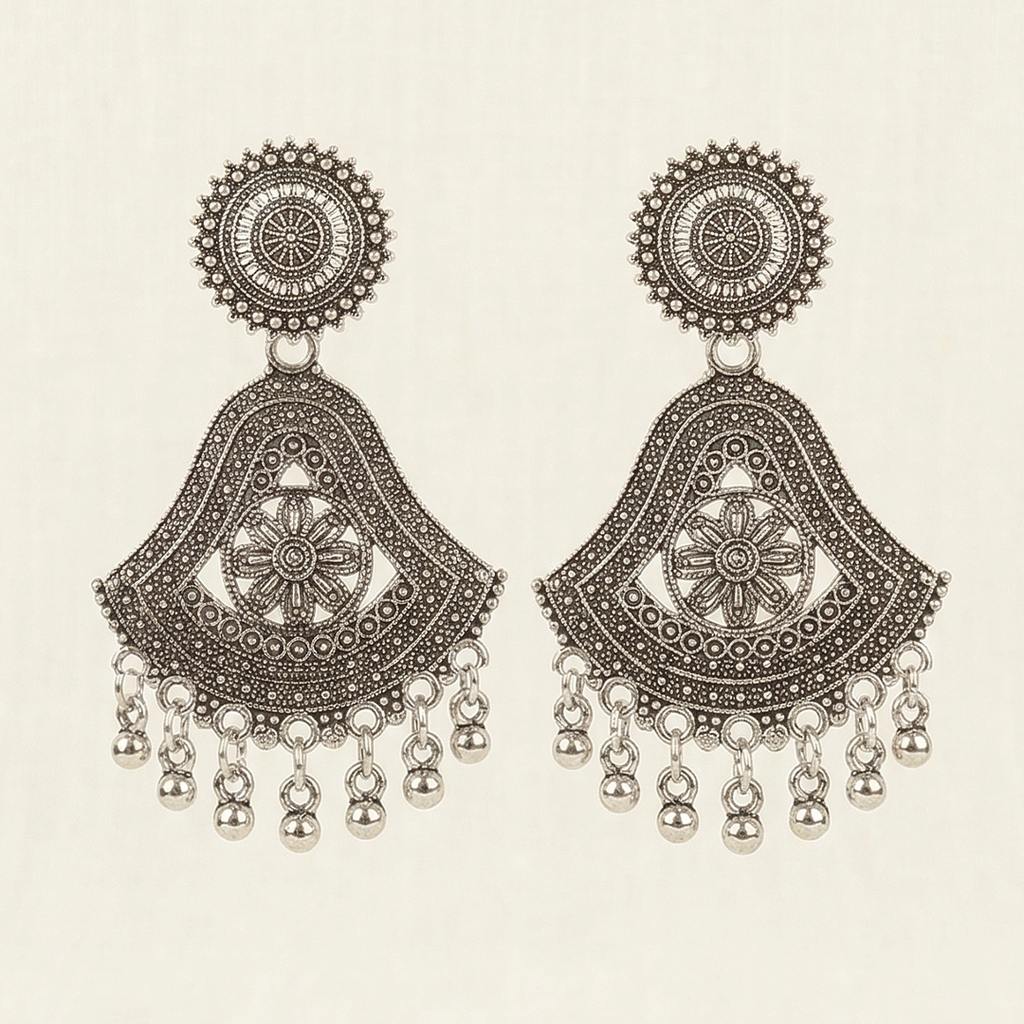 Oxidized Silver Statement Earrings for Women | Tribal Boho Dangle Earrings | Traditional Ethnic Jewellery