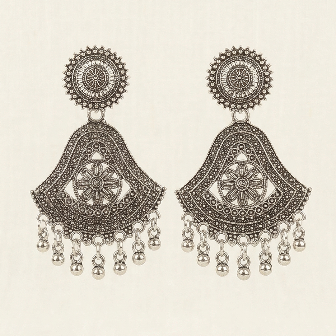 Oxidized Silver Statement Earrings for Women | Tribal Boho Dangle Earrings | Traditional Ethnic Jewellery