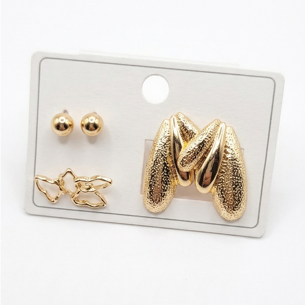 Gold Plated Earring Combo Set for Women | Ball Studs, Butterfly Studs & Chunky Hoop Earrings | Trendy Daily Wear Jewellery (Pack of 3)