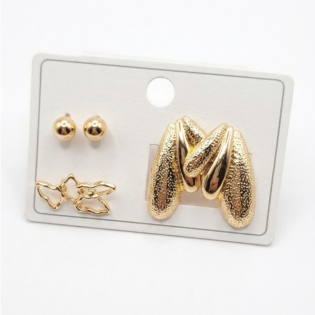 Gold Plated Earring Combo Set for Women | Ball Studs, Butterfly Studs & Chunky Hoop Earrings | Trendy Daily Wear Jewellery (Pack of 3)