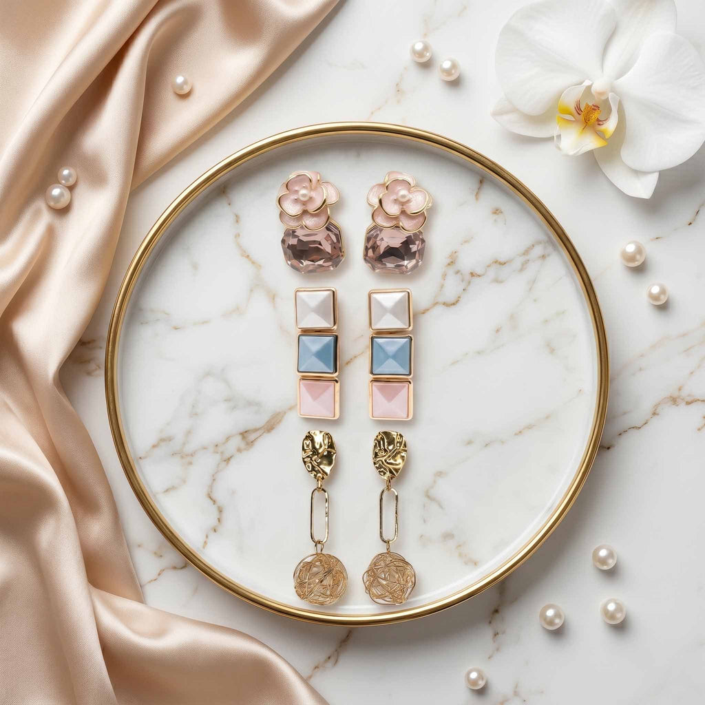 Pack of 3 Elegant Floral Crystal & Geometric Drop Earrings Combo for Women | Premium 3 Pair Designer Party Wear Earrings Set